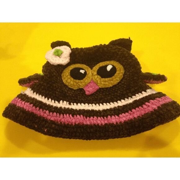 DayLee Other - DayLee Design Owl Handmade Crocheted Hat Baby Girls 0-6 Months Brown Pink